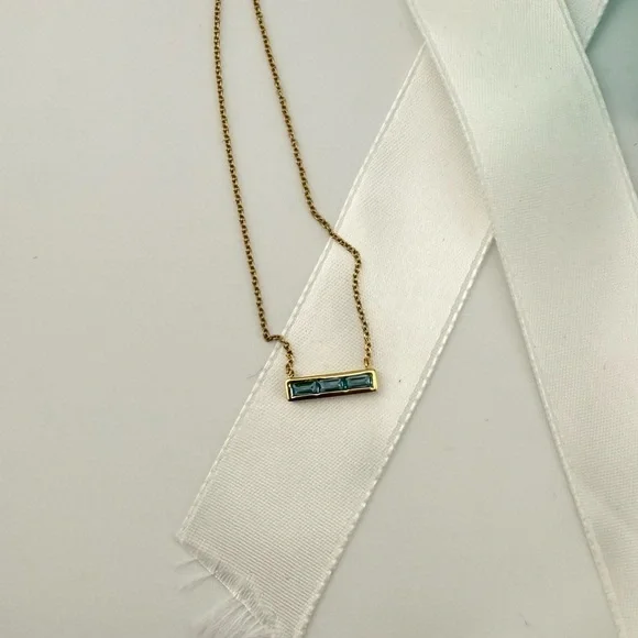 Tiffany & Co. Paloma's Studio 18k Blue Topaz Bar Pendant Baguette Stone Necklace - Picture 4 of 8